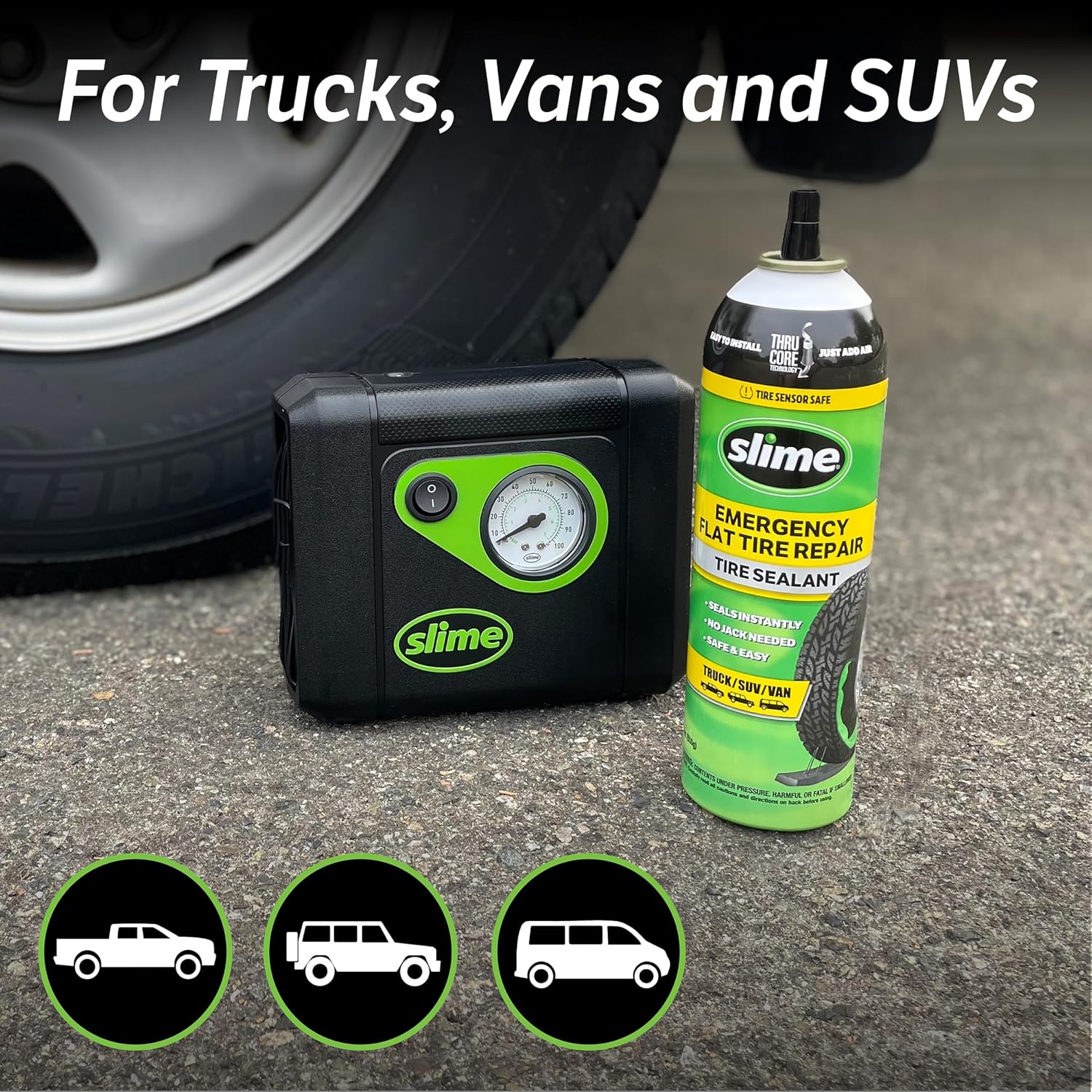 50166 Flat Tire Puncture Repair, Smart Spair Plus, Emergency Kit for Car Tires, Includes Sealant and Tire Inflator