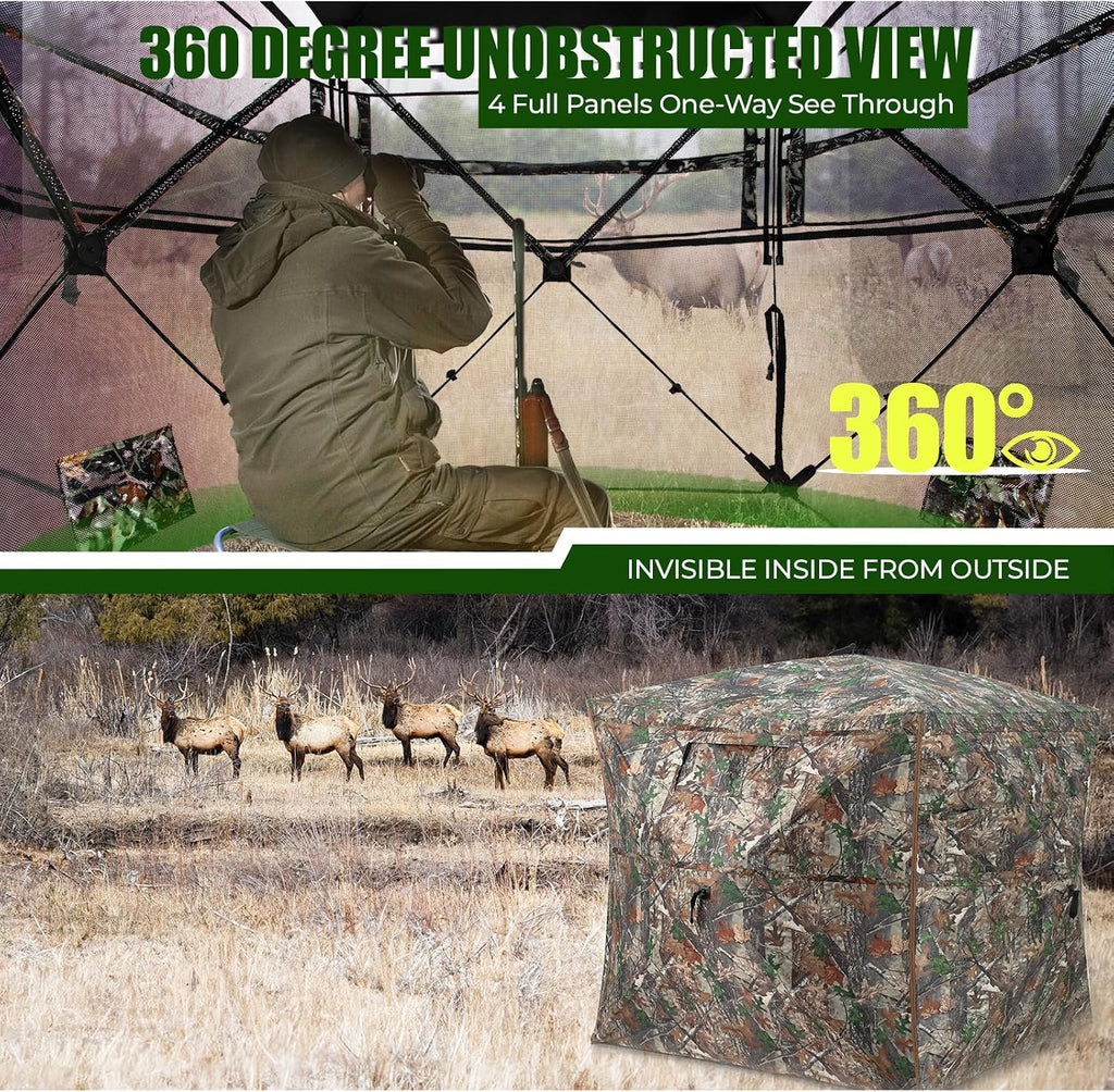 Portable Hunting Blind - 270°/288°/360°See Through with Floor Mat Dual Door