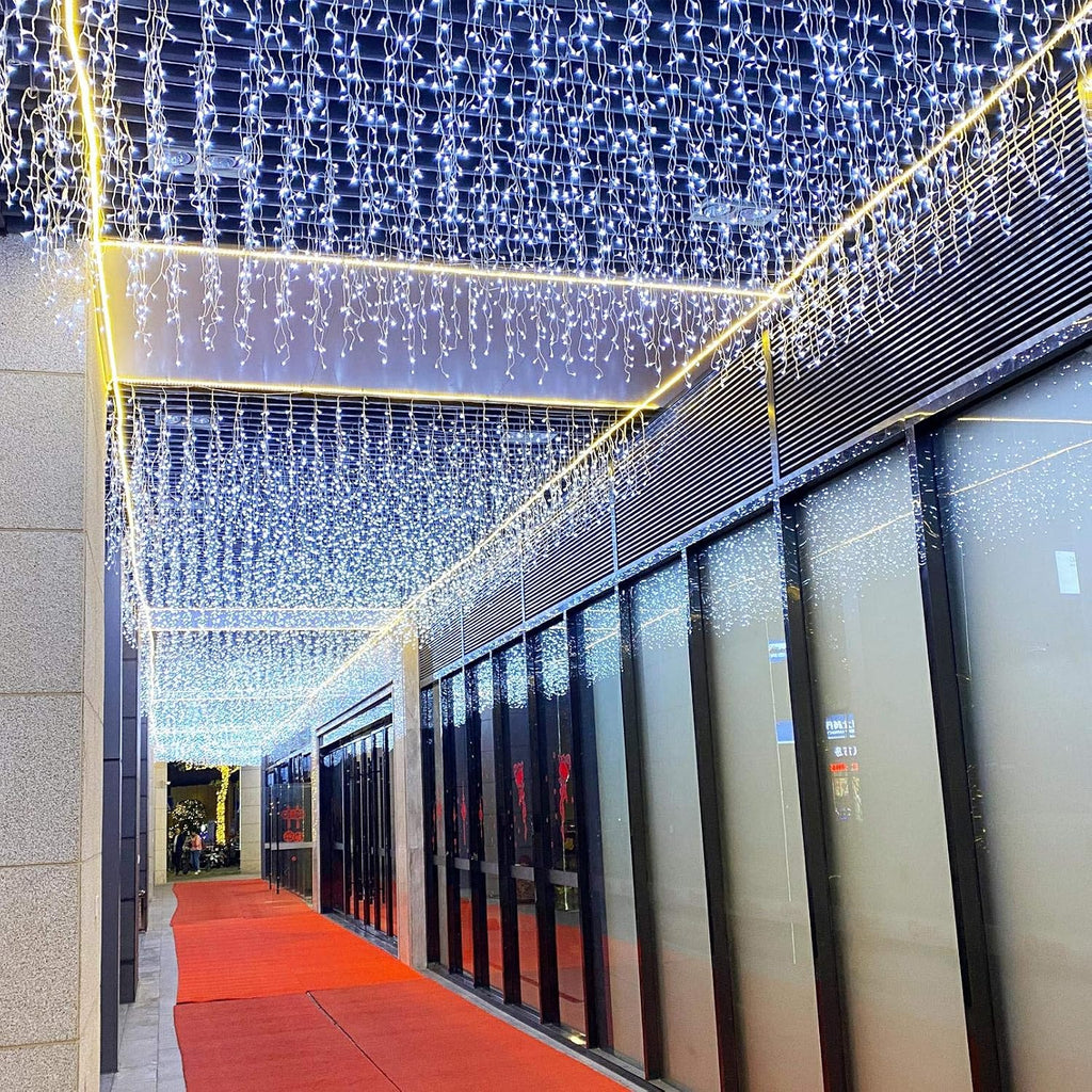 Icicle Dripping Lights, 13FT 144 LEDs 8 Modes Christmas Connectable Twinkle Window Curtain Fairy Waterfall Diwali