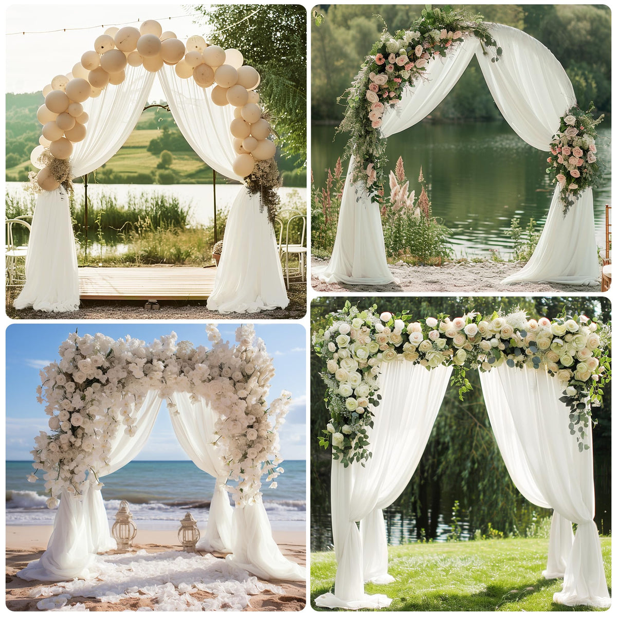 Wedding Arch Draping Fabric 6 Panels Ivory Sheer Backdrop Drapes
