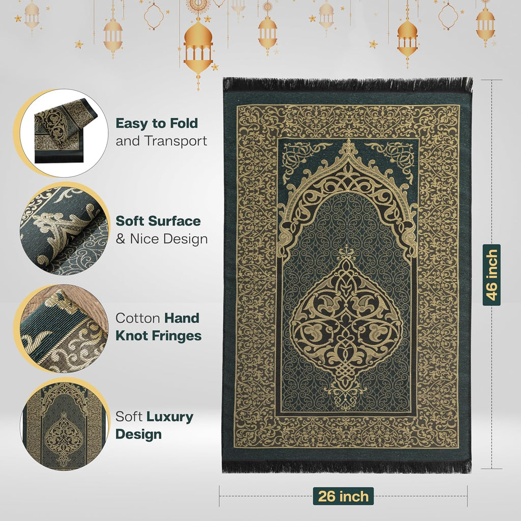 Muslim Prayer Rug with Islam Prayer Beads - Travel Prayer Mat, Islamic Gifts for Women, Portable Prayer Matt Islam