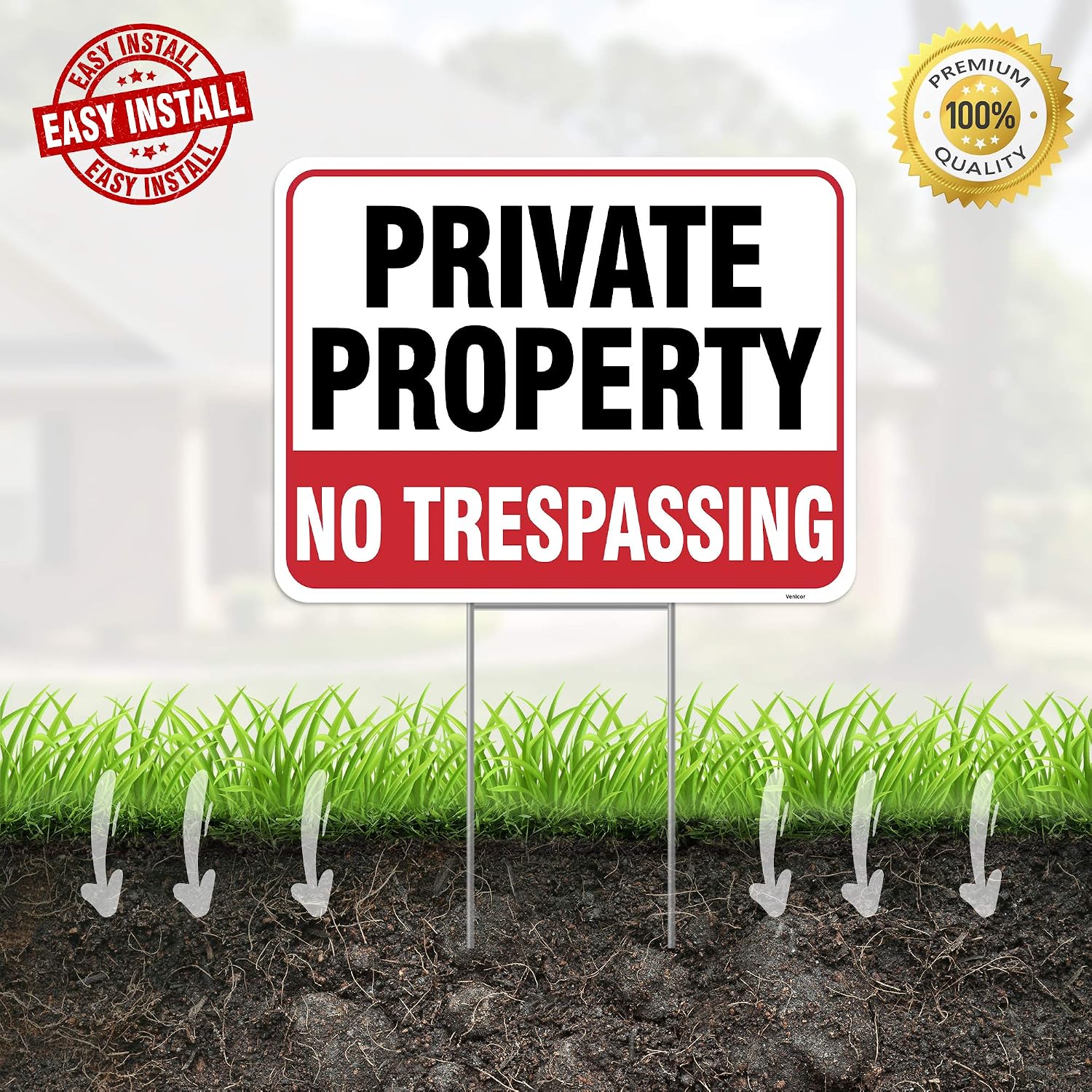 2PC Private Property No Trespassing Sign with Metal Stakes, 17"x13" - Corrugated Plastic - No Trespass Keep Out
