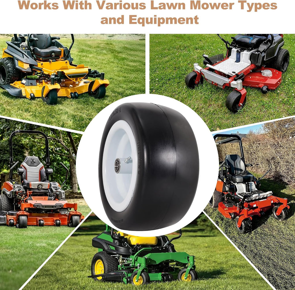 13x6.50-6 Flat Free Lawn Mower Tires and Wheelsfor Zero Turn Mowers | 13x6.5-6 Solid Front Smooth Tread Tires with
