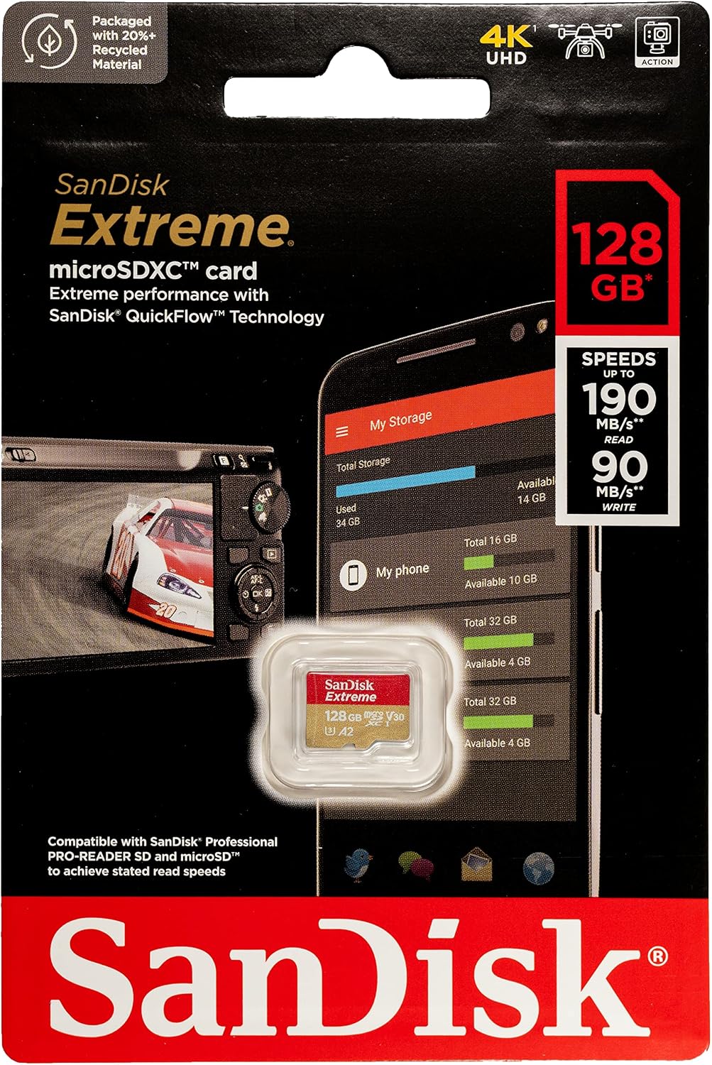 SanDisk 128GB Micro SDXC Extreme Memory Card for DJI Drones Works with Avata and Goggles 2 (SDSQXAA-128G-GN6MN) Class