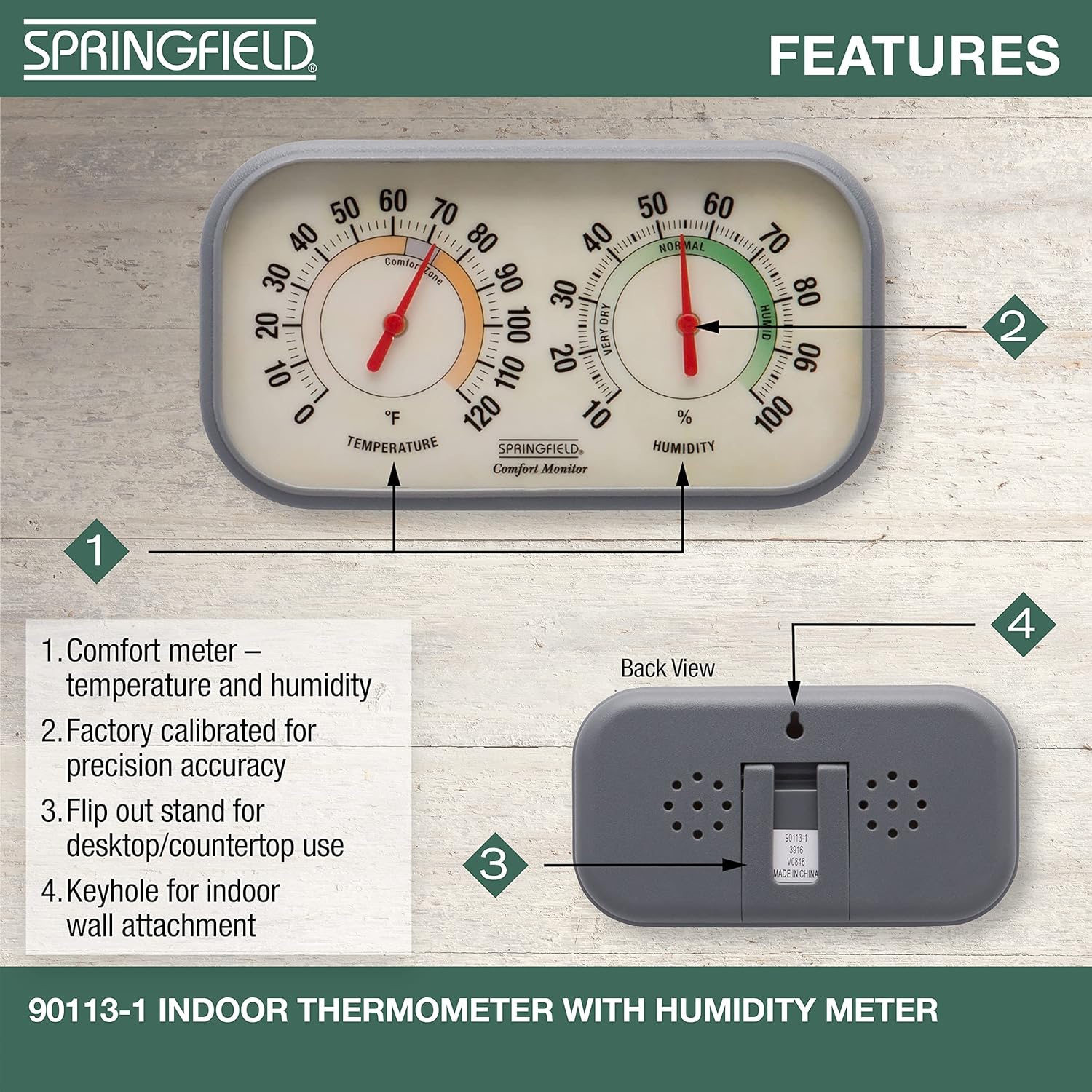 Color Track Humidity Meter and Indoor Thermometer, Analog Weather Station for the Bedroom, Nursery, Storage, and