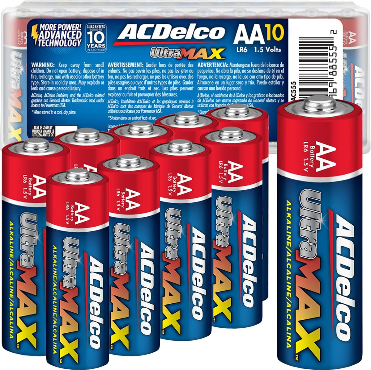 ACDelco UltraMAX 10-Count Double AA Batteries, Alkaline Battery with Advanced Technology for Home and Office, 10-Year