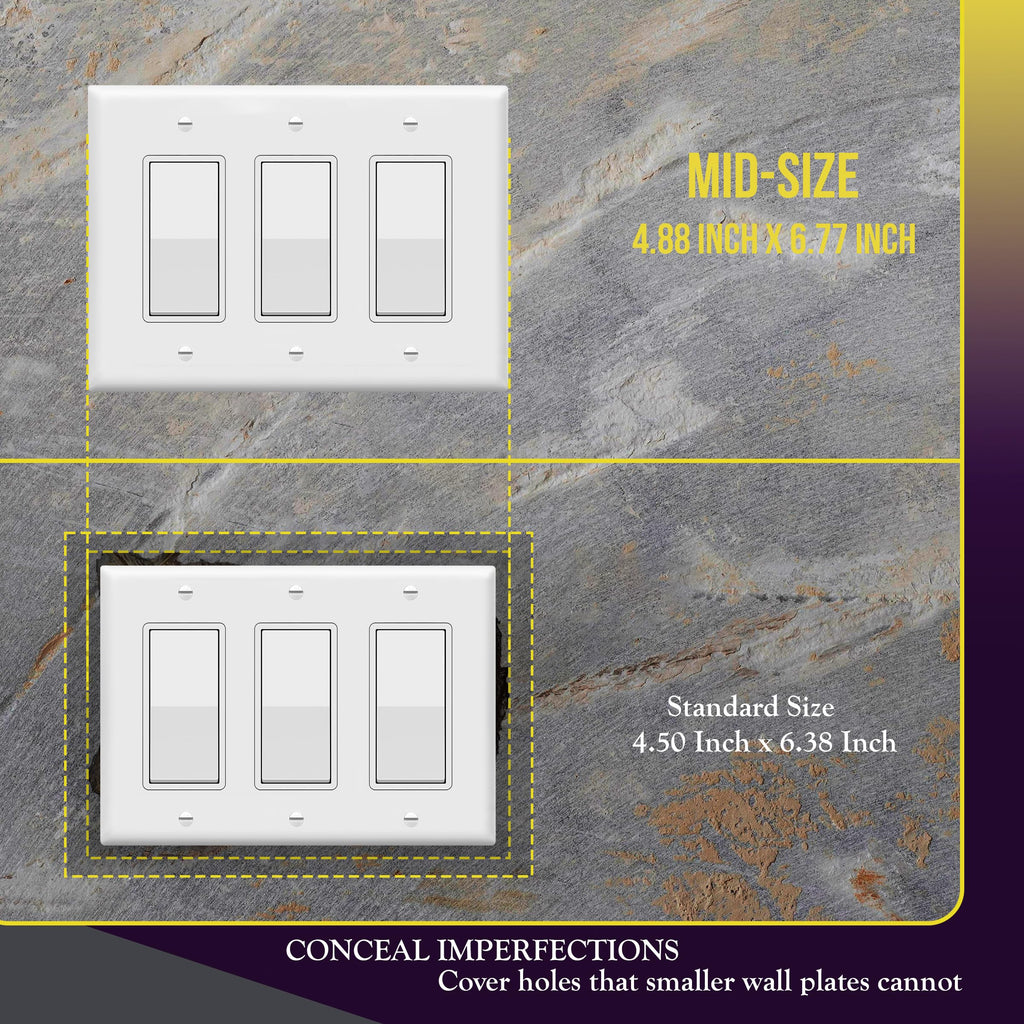 ENERLITES 3-Gang White Mid-Size Decorator Switch Outlet Wall Plate Cover