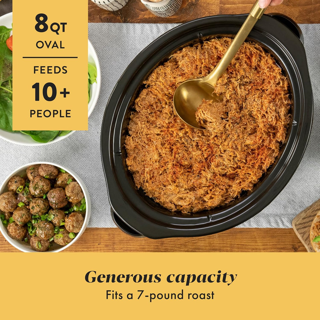 Large 8-Quart Programmable Slow Cooker with Auto Warm Setting Black Stainless Steel