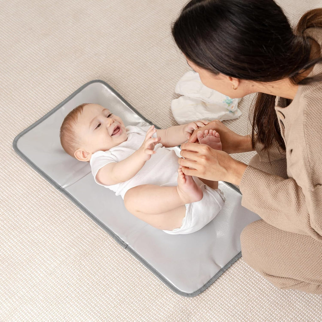 Baby Changing Pad Compact Size - Waterproof Diaper Changing Mat with Cushioned Pillow - Soft & Lightweight, Foldable