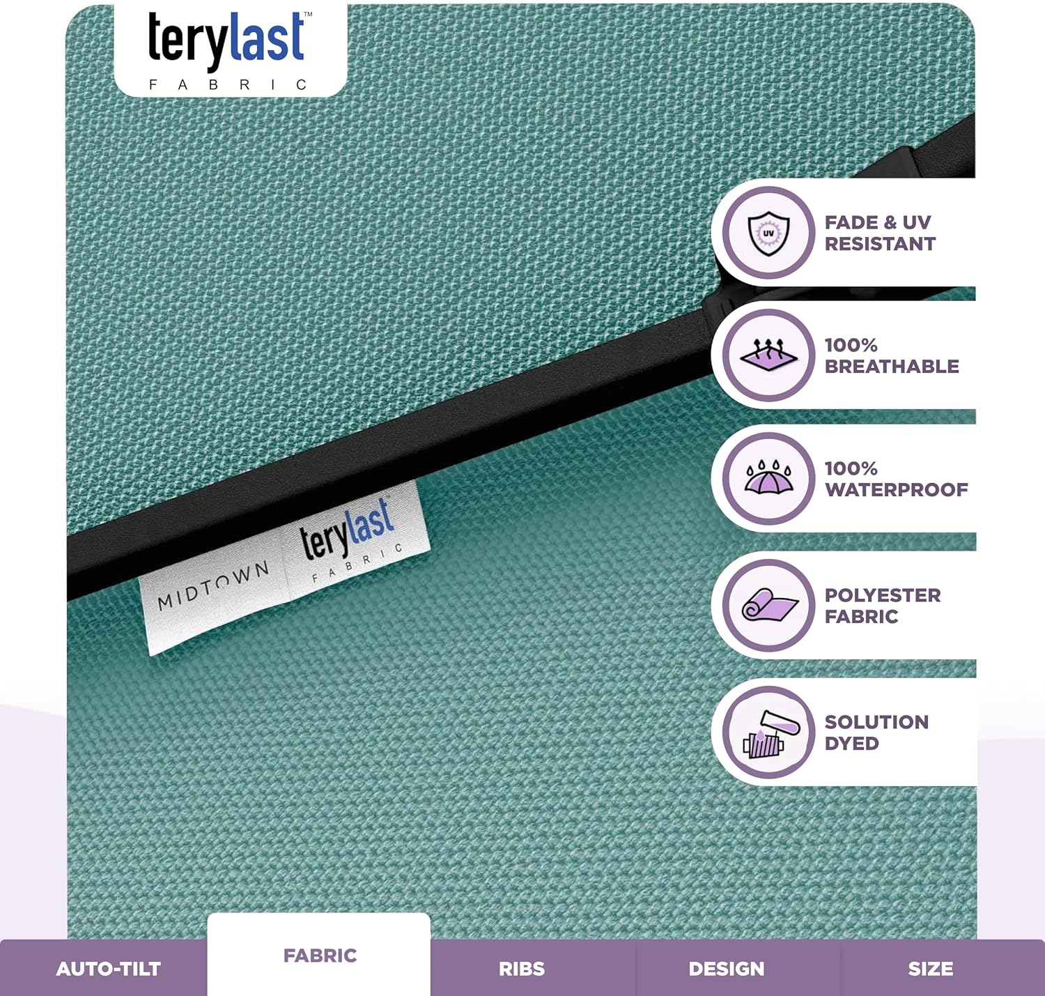 10-Year-No-Fade 9 Ft Patio Umbrella with Terylast Fabric, Auto-Tilt Aluminum Frame and 8 Reinforced Ribs for Deck