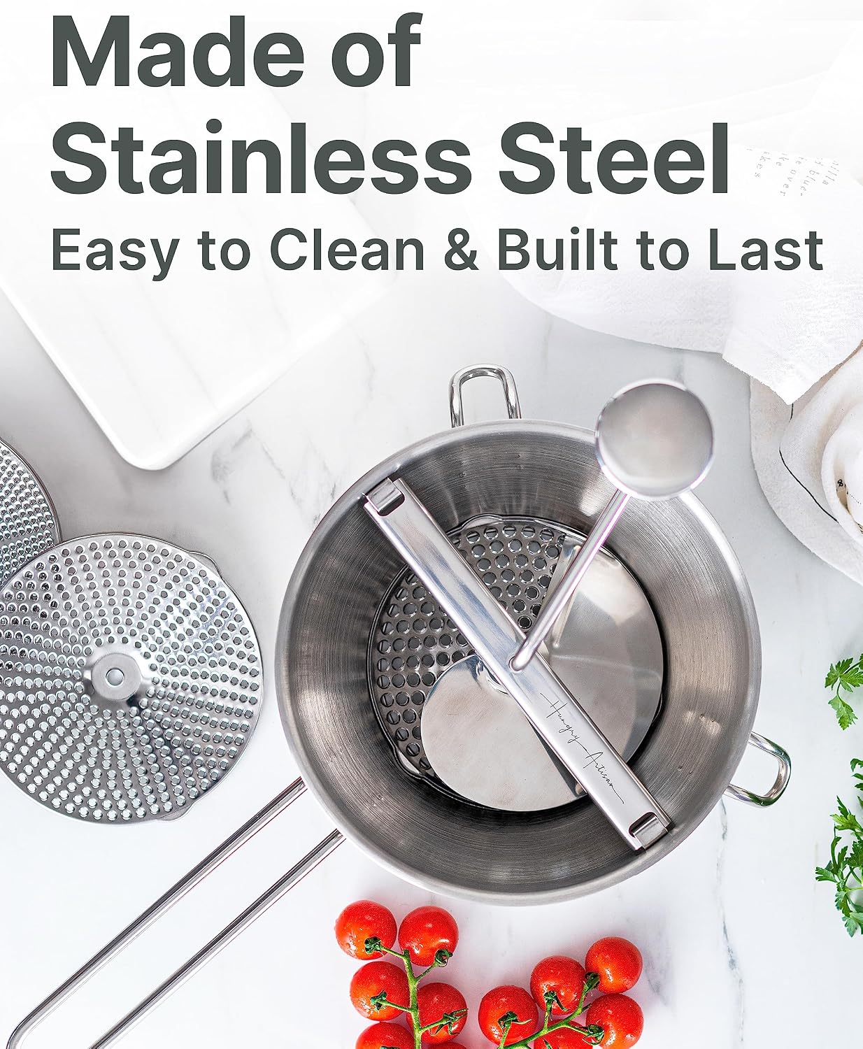 Hungry Artisan Stainless Steel Food Mill for Tomato Sauce & Canning