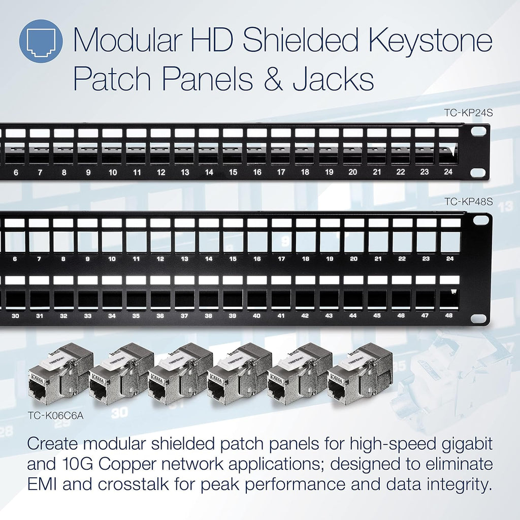 TRENDnet 24-Port Blank Keystone Shielded 1U Patch Panel,TC-KP24S