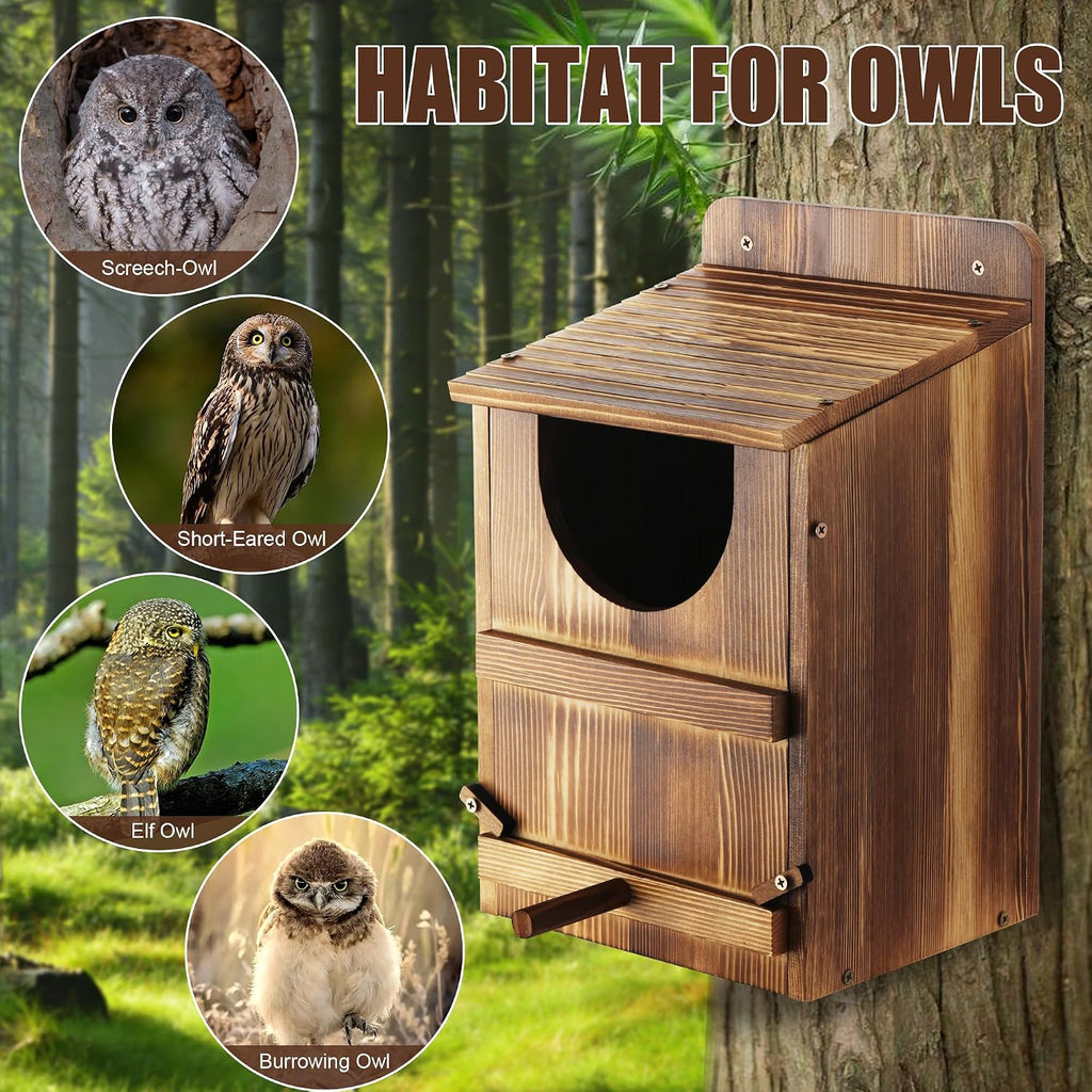 Owl House, Barn Owl Nesting Box with Bird Stand and Wood Shavings, Large Wooden Screech Nesting Box for Outside, Nest