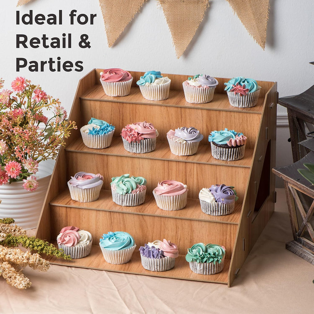 4-Tier Retail Wooden Display Riser - Farmers Market Craft Fair Display Rack - Candle Soap Display Stand for Craft