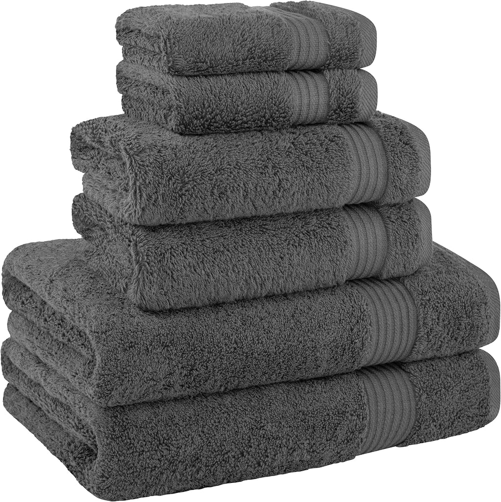 Towel Set of 6, 2 Bath Towels, 2 Hand Towels and 2 Washcloths Towels for Bathroom Sets, Smoke Gray