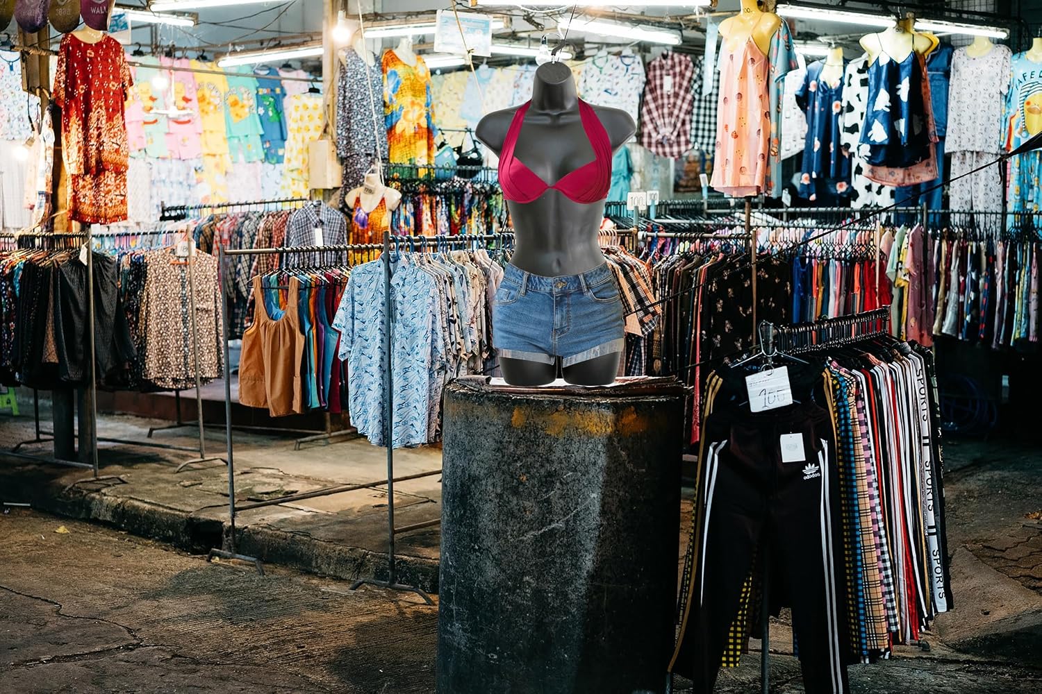 Female Mannequin Hip Long Torso Hollow Back Body Stackable Dress Form with Hanging Hook for Tshirt Display