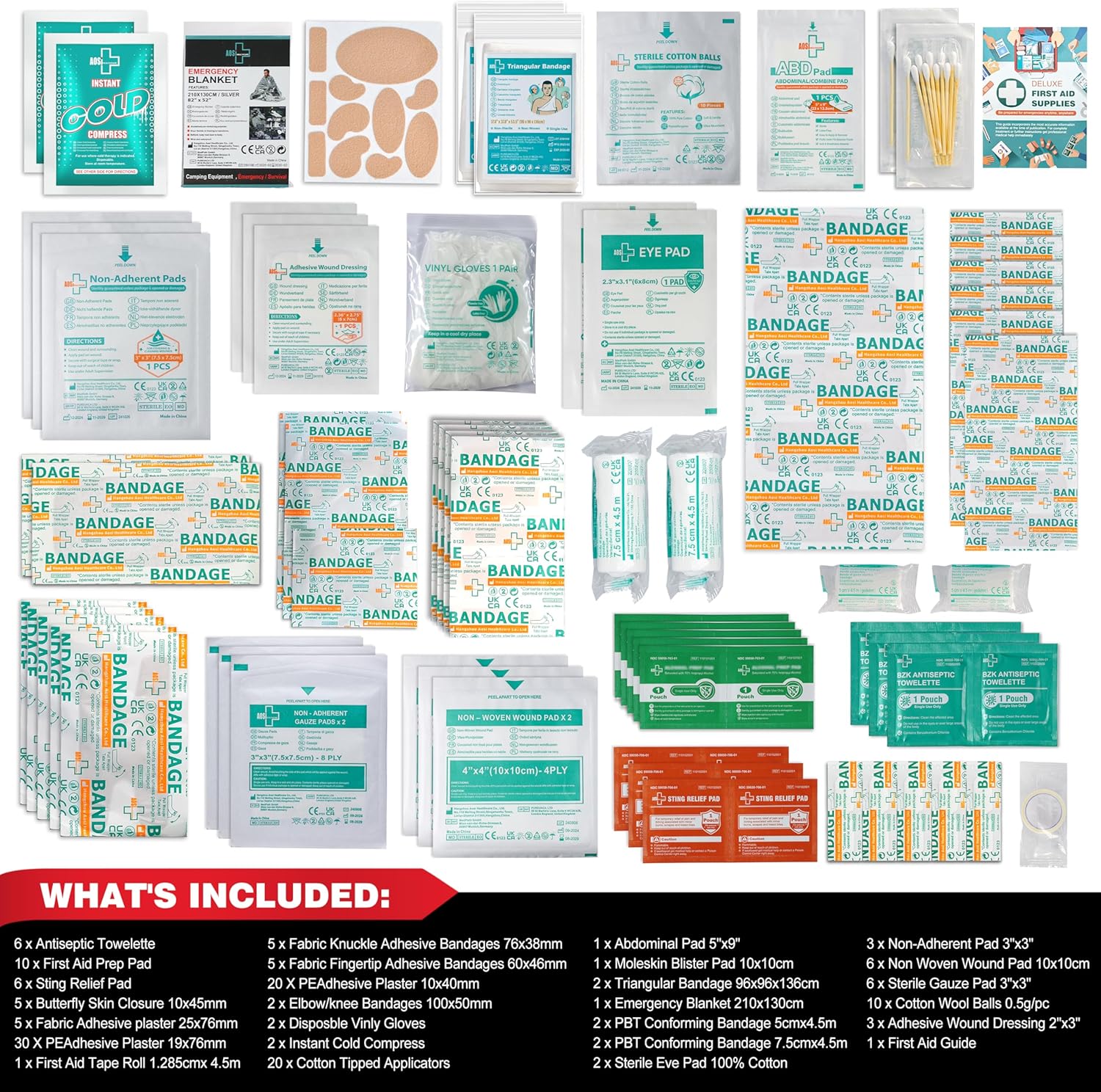 160 Piece First Aid Kit Bag Refill Kit - Includes Instant Cold Pack, Bandages,Emergency Blanket, Moleskin Pad, Gauze