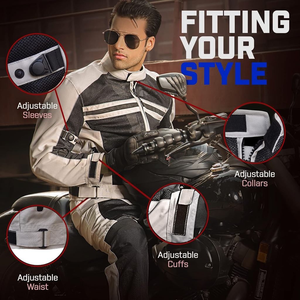 Motorcycle Jacket - CE Level1 Reflective Summer Biker Jacket with Adjustable Cuffs & Waist Belt - Lightweight &