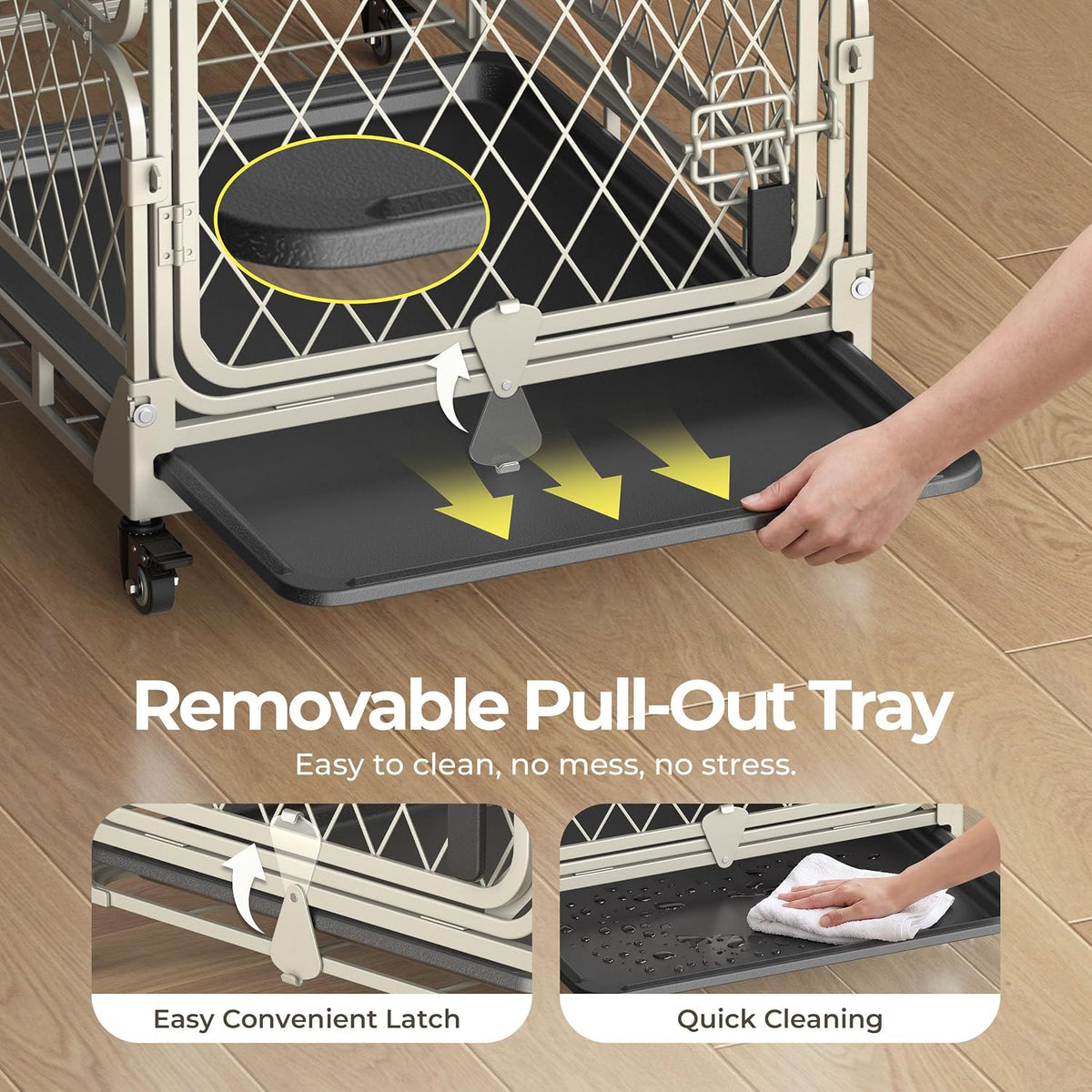 36 Inch Collapsible Dog Crate for Small Dogs, Foldable Metal Dog Kennel with Reinforced Diamond Wire Mesh, Escape