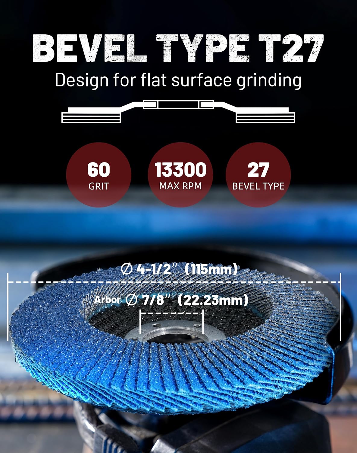 EZARC Zirconia Flap Discs 60 Grit High Density, 4.5x7/8", Type 27, 12-Pack