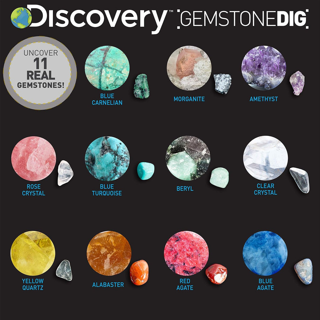 Kids Gemstone Dig Stem Science Kit by Horizon Group Usa, Excavate, Dig & Reveal 11 Real Gemstones, Includes Goggles