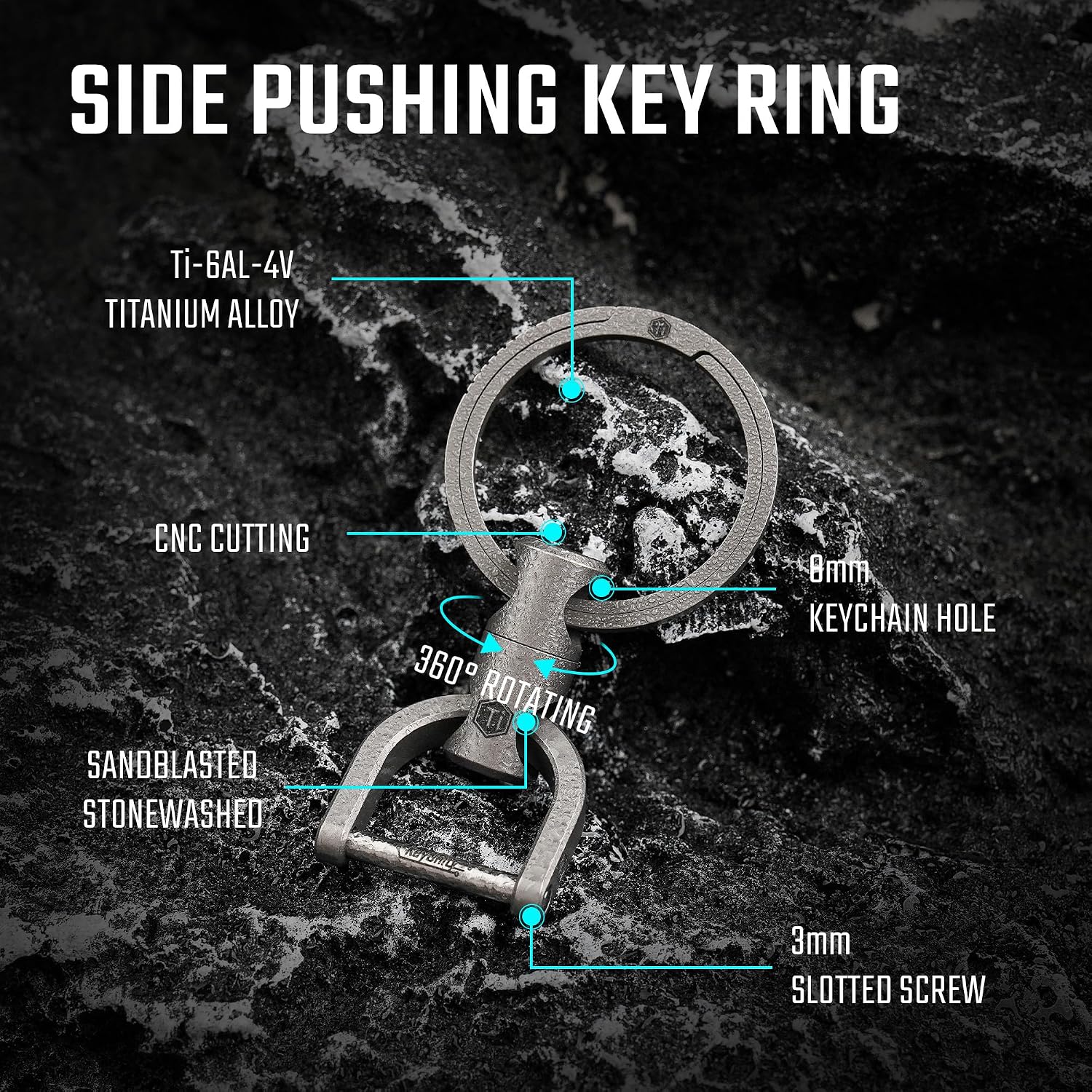 KM13 Swivel Keychain with D Ring Key Shackle, Titanium Rotatable Key Organizer