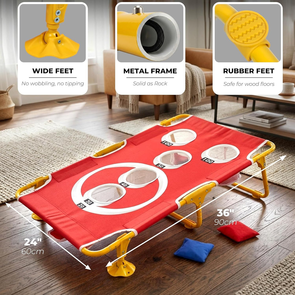Foldable Cornhole Game Set Portable Bean Bag Toss for Family Tailgate & Beach - Metal Frame 5-Hole Arcade Style with