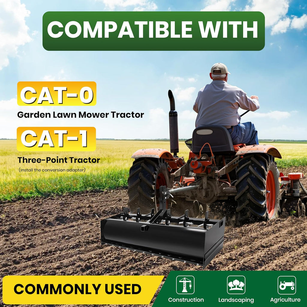 55" 3-Point Box Scraper Compatible with CAT-0 Garden Lawn Mower Tractor w/Adjustable Blade for Gravel Snow