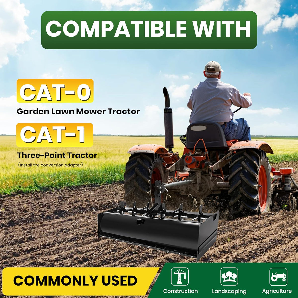55" 3-Point Box Scraper Compatible with CAT-0 Garden Lawn Mower Tractor w/Adjustable Blade for Gravel Snow
