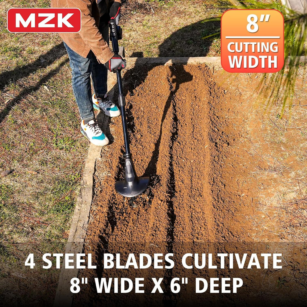 20V Cordless Tiller Cultivator, 8-Inch Steel Tines,360 RPM | Battery-powered mini garden cultivator for soil