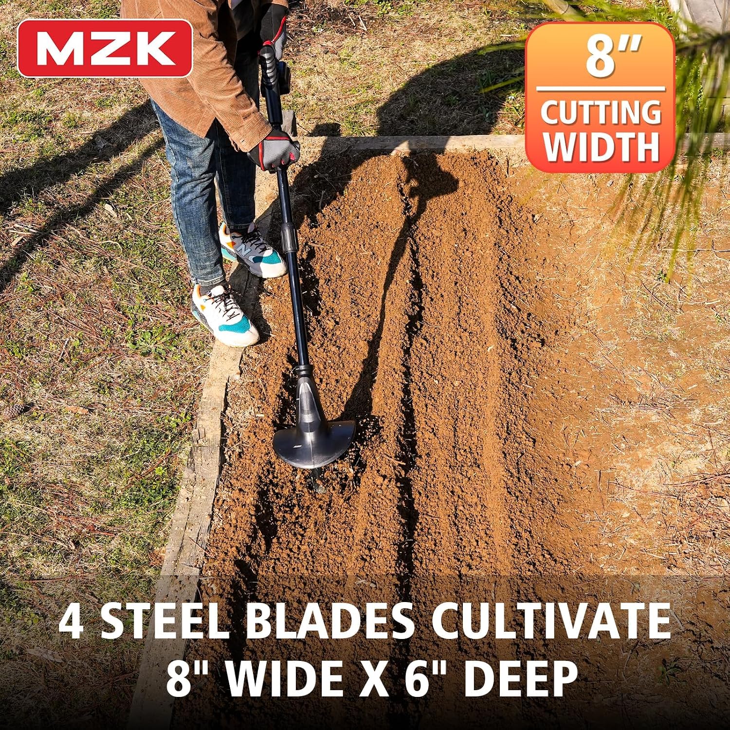 20V Cordless Tiller Cultivator, 8-Inch Steel Tines,360 RPM | Battery-powered mini garden cultivator for soil