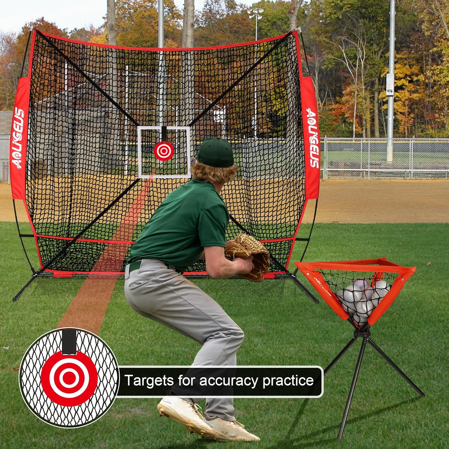 6'x6' Baseball Softball Pitching Net Practice Net,Batting Tee | Baseball Pitching Net with Batting Tee Strike Zone