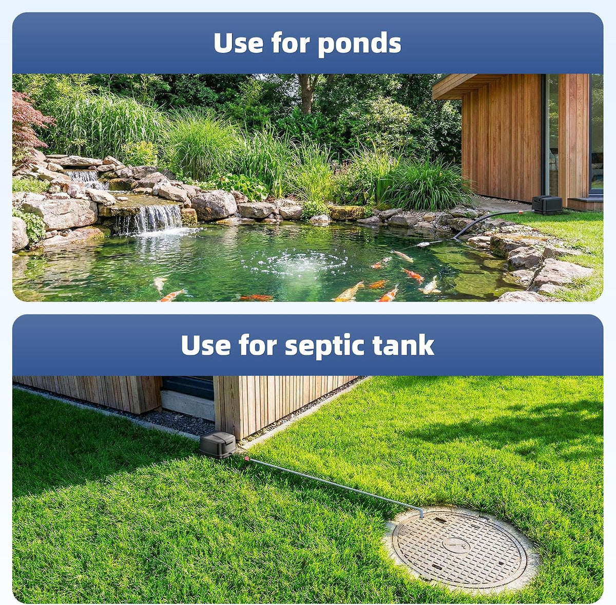 Pond Aerator, Ultra Quiet 43dB 635GPH Pond Air Pump Kit for Ponds