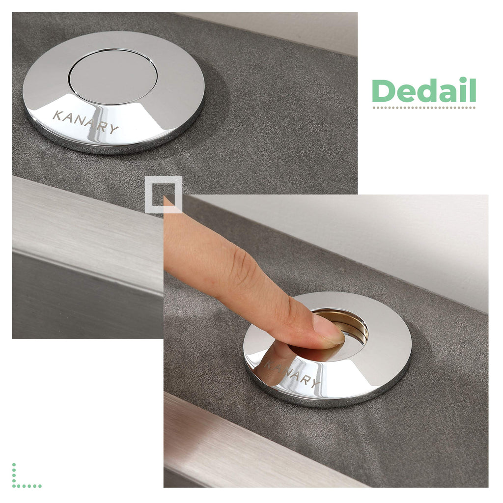 KANARY Sink Top Air Switch Kit(All Brass Button) for Garbage Disposal with Power Module (Round,Chrome)
