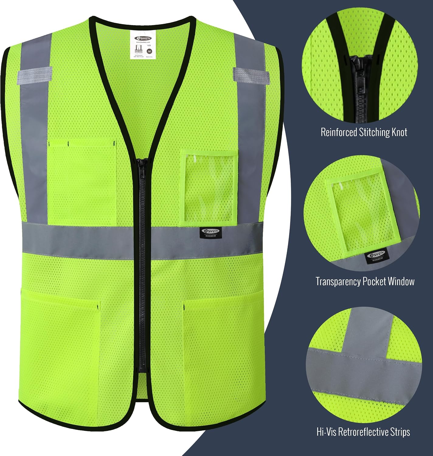 Safety Vest for men women Hi Vis Vest with Pockets and Zipper High Visibility Meet ANSI Standard（BX310
