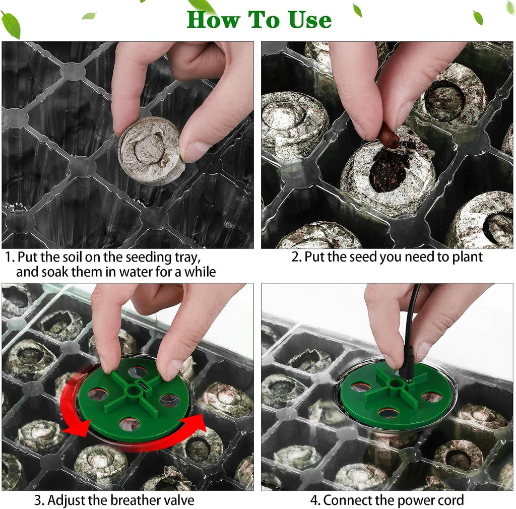 3 Pack Seed Starter Tray Kit with Grow Light Germination Trays with Humidity Dome, 120 Peat Pellets, Gardening Tools