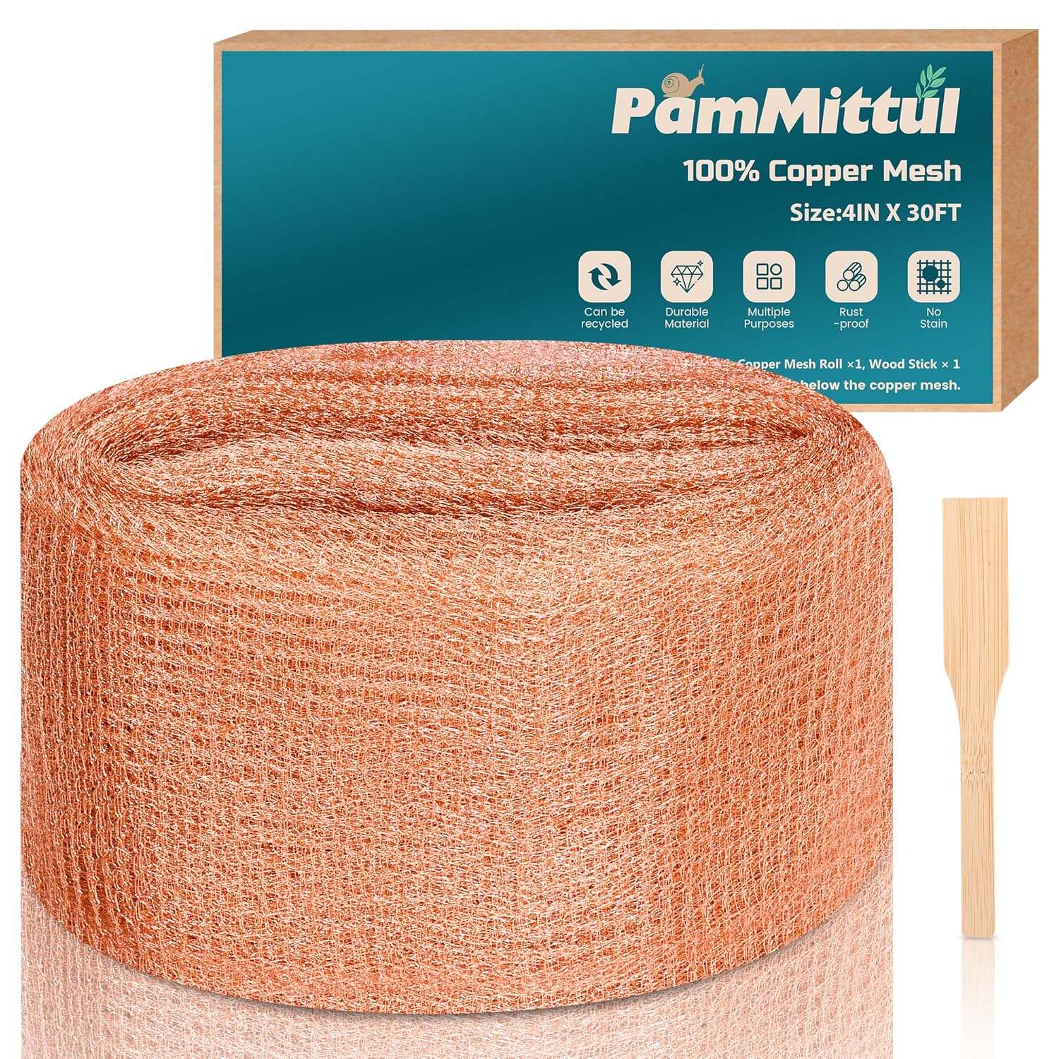 Copper Mesh Rodent Control Kit, 4in x 30ft Rustproof Pure Copper Mesh Roll | Ideal for Slug Snail Mice Control