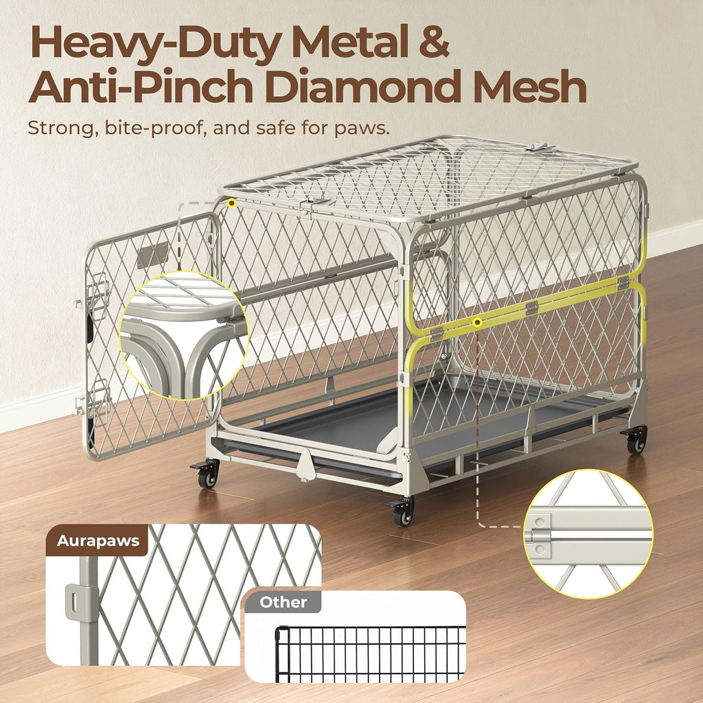36 Inch Collapsible Dog Crate for Small Dogs, Foldable Metal Dog Kennel with Reinforced Diamond Wire Mesh, Escape