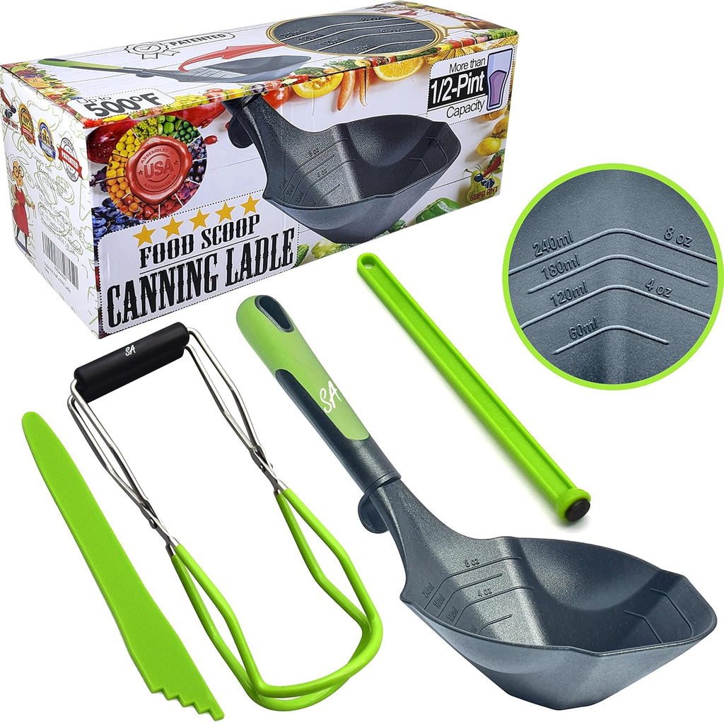 Jar lifter and Canning Ladle 1/2 Pint Capacity - Canning Supplies with Magnetic lid lifter + Bubble Popper (Assembled