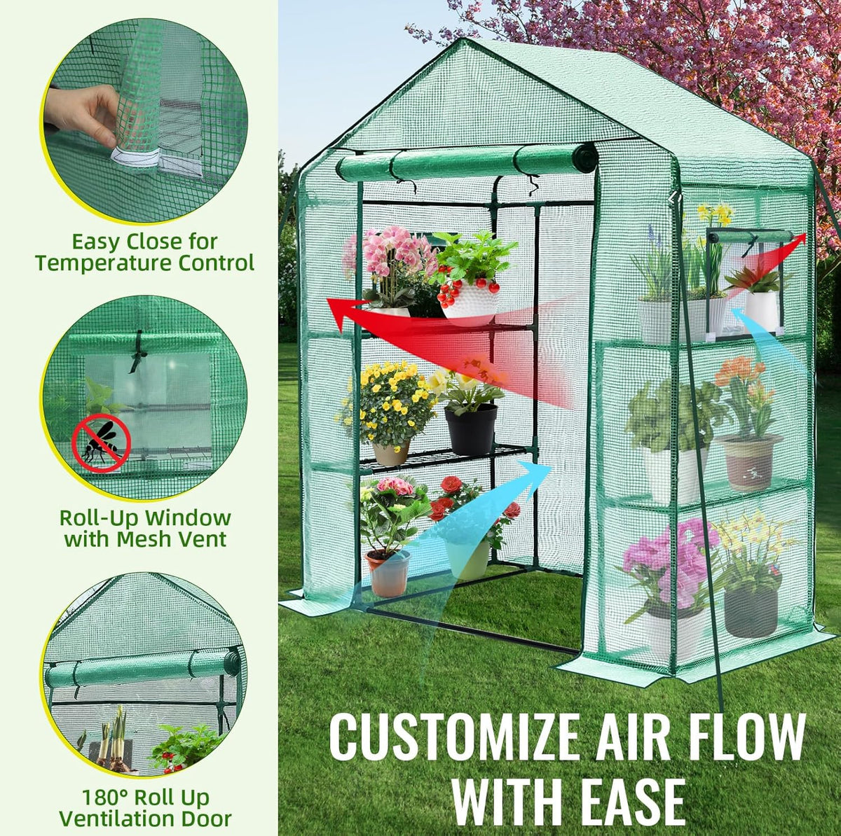 Greenhouse, 28 x 57 x 76'' Walk in Greenhouses for Outdoors Indoor | Small Plant Green House with Screen Windows, 3