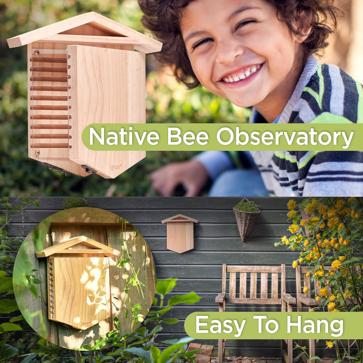 Native Bee Observatory | Mason Bee Houses for Pollinating Bees | Pollinator Bee Houses for the Garden Lover | Leaf