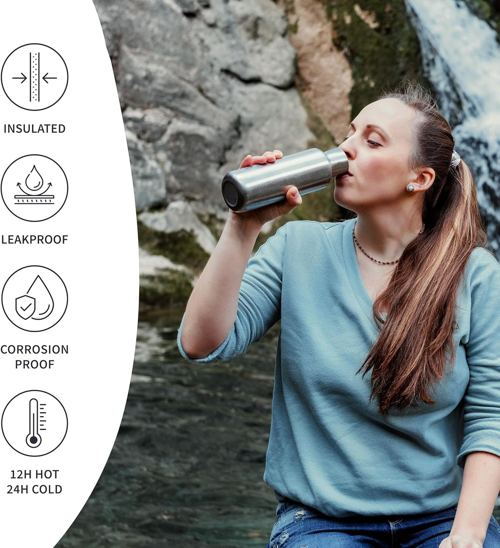 Stainless Steel Insulated Water Bottle 32 oz, Stainless Steel Water Bottles 32 oz with Handle & Wide Mouth