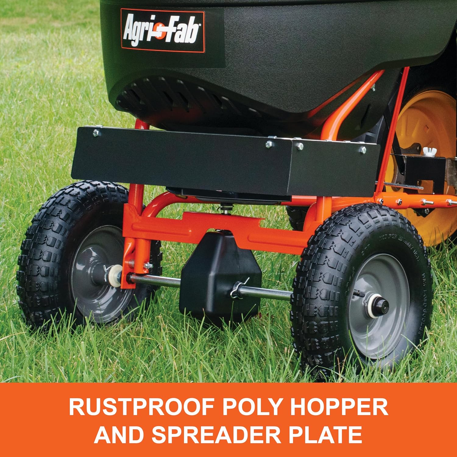 Tow Behind Broadcast Spreader for Seed, Fertilizer, Salt and Ice Melt, 110 lb Capacity Lawn and Garden Spreader with