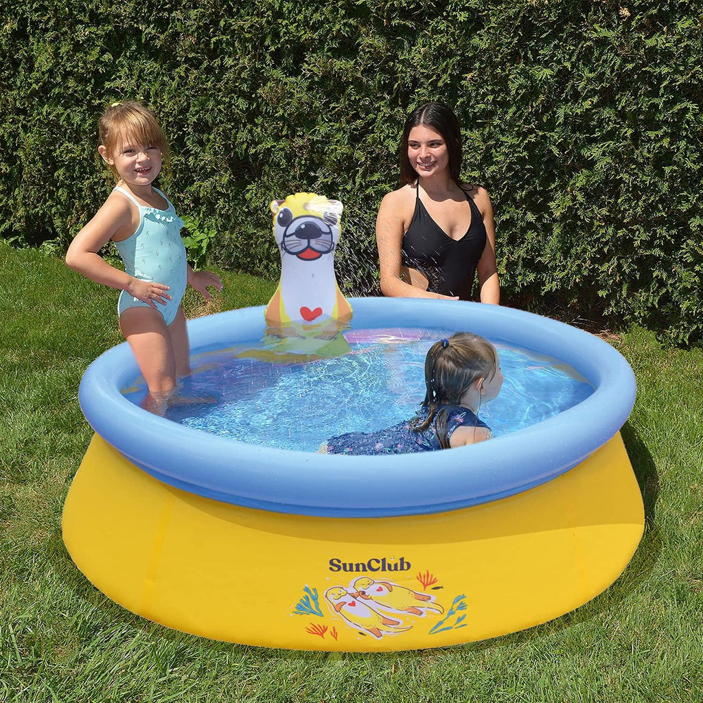 Sun Club 5 Foot 2 Person Outdoor Above Ground Blow Up Inflatable Kiddie Swimming Pool with 3D Sea Otter Spray