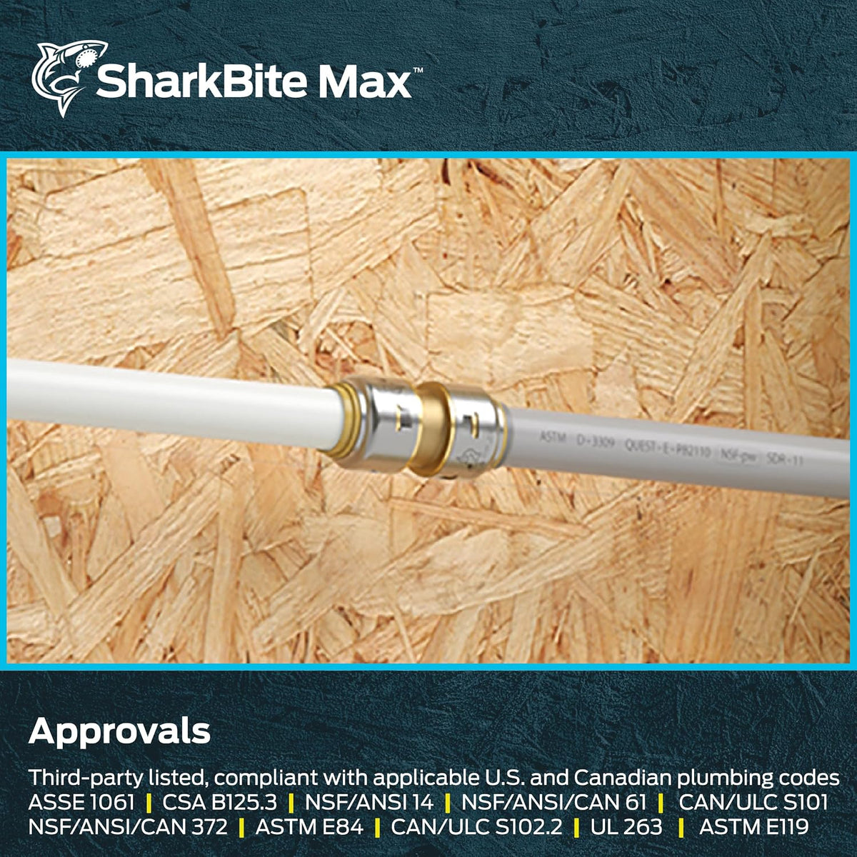 SharkBite Max 1/2 Inch Polybutylene Transition Coupling, Push to Connect Brass Plumbing Fitting, PEX Pipe, Copper, CPVC, PE-RT, HDPE, UR4008A