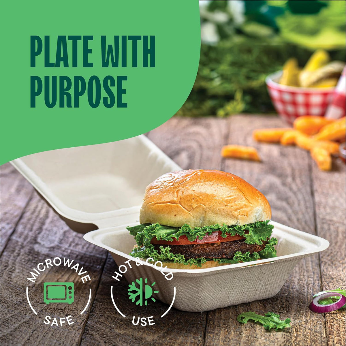 100% Compostable Clamshell Take Out Food Containers [6x6" 50-Pack] Heavy-Duty Quality to go Containers, Natural