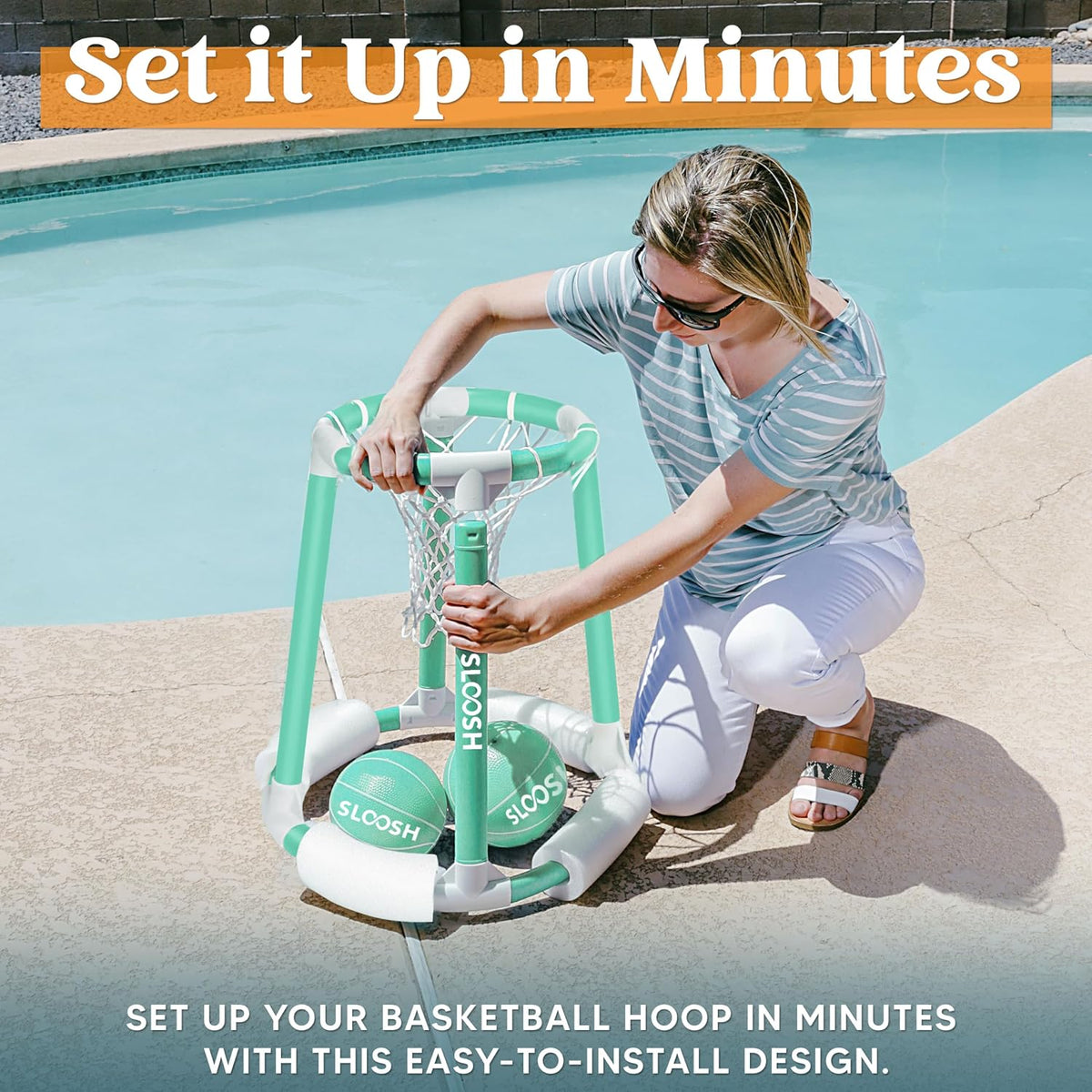 Pool Basketball Hoop Toys, Floating Basketball Pool Game, Swimming Floats Toys with Balls Pump, Summer Outdoor Water