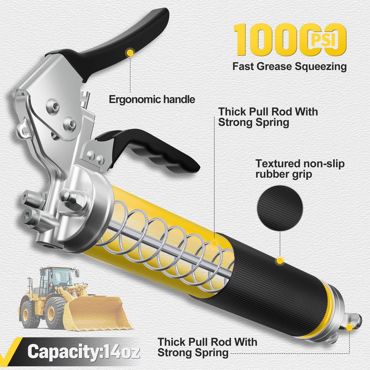 OFISPEED 10000 PSI Grease Gun Kit, Quick-Release Coupler, 90° Adapter