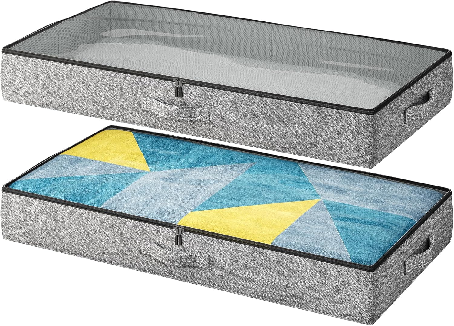2-Pack Under Bed Storage Containers, 4.5 Inches Tall Low Profile Underbed Clothes Storage Organizer Bin with Sturdy