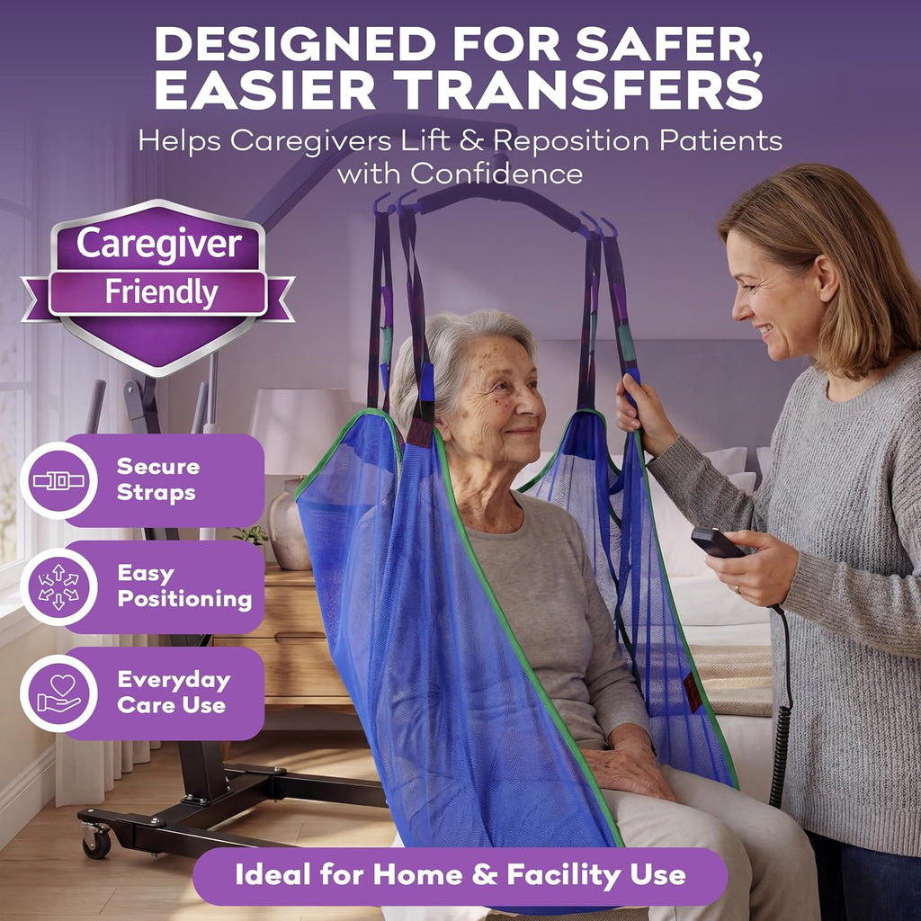 Patient Lift Sling, Full Body Mesh with Commode Opening, 600 lbs Capacity - Transfer Sling for Shower, Toileting